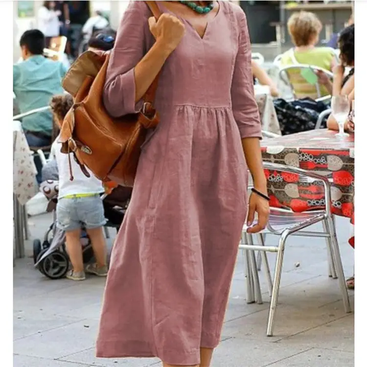 2021 Casual Pink Long Sleeve Dress Large - Image 4