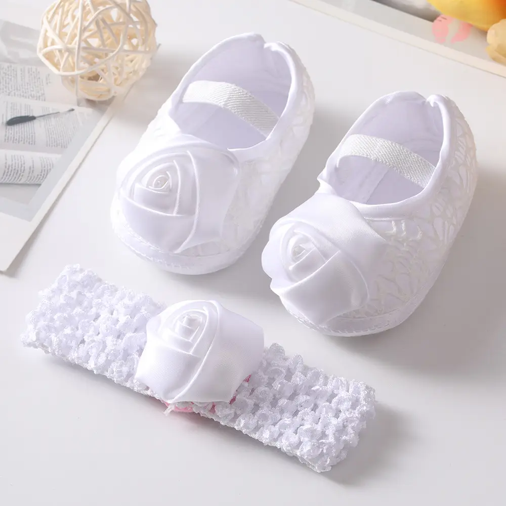 Pink Rose Baby Headband & Shoes Set 0-6 Months