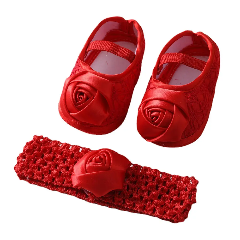 Pink Rose Baby Headband & Shoes Set 0-6 Months