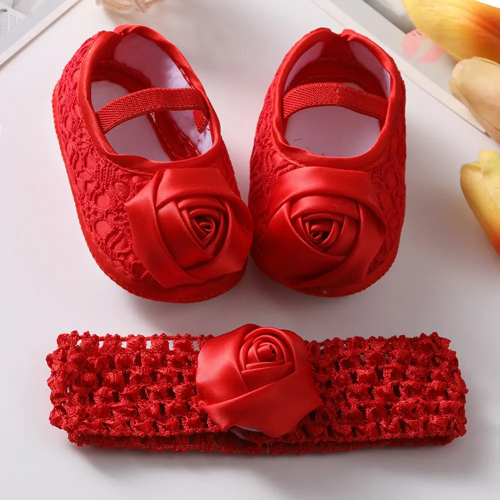 Pink Rose Baby Headband & Shoes Set 0-6 Months