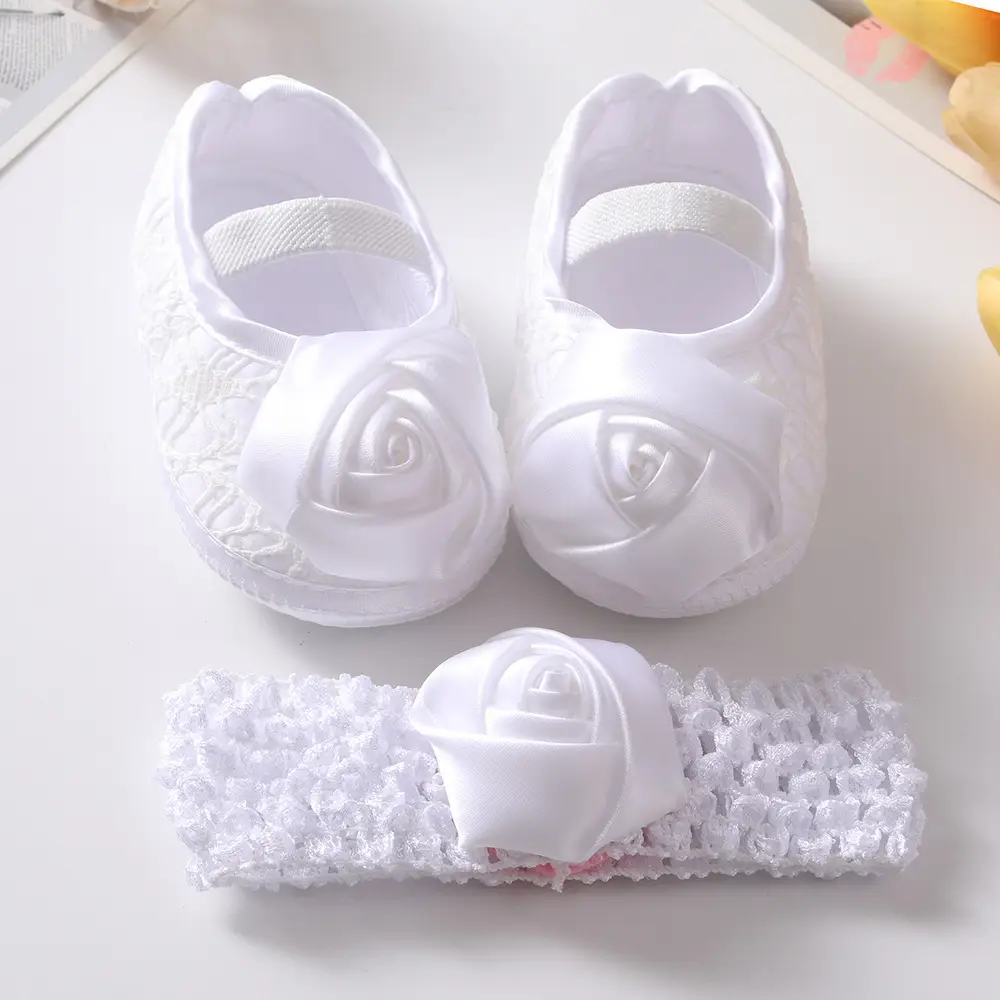 Pink Rose Baby Headband & Shoes Set 0-6 Months