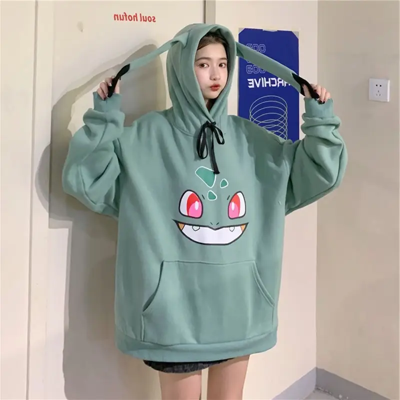Japanese Anime Pikachu Hooded Sweater 190g Green - Image 2