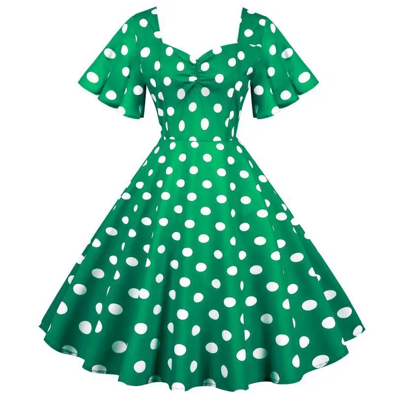 Red Polka Dot 50s Waist Slimming Dress for Girls - Image 3
