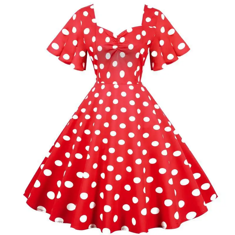 Red Polka Dot 50s Waist Slimming Dress for Girls - Image 4