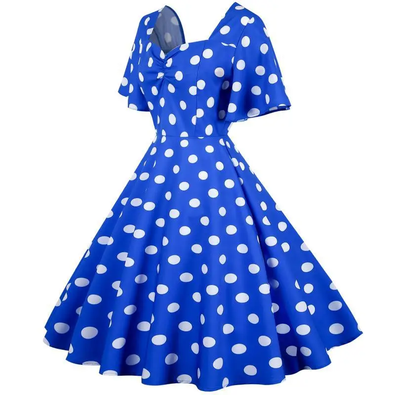 Red Polka Dot 50s Waist Slimming Dress for Girls — feature 11