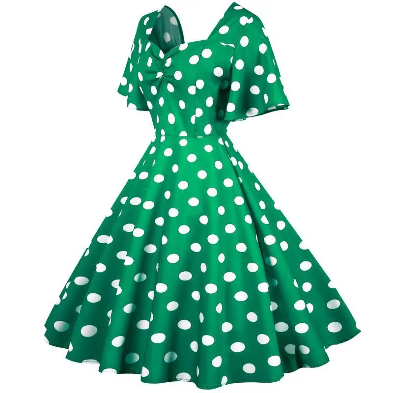 Red Polka Dot 50s Waist Slimming Dress for Girls — feature 18
