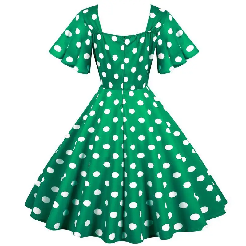 Red Polka Dot 50s Waist Slimming Dress for Girls — feature 19