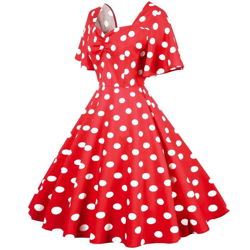 Red Polka Dot 50s Waist Slimming Dress for Girls — feature 25