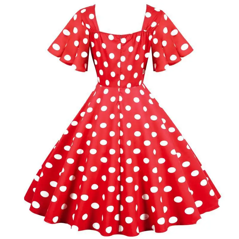 Red Polka Dot 50s Waist Slimming Dress for Girls — feature 26