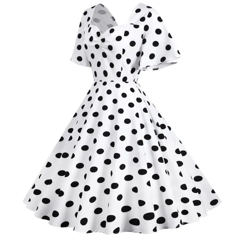 Red Polka Dot 50s Waist Slimming Dress for Girls — feature 32