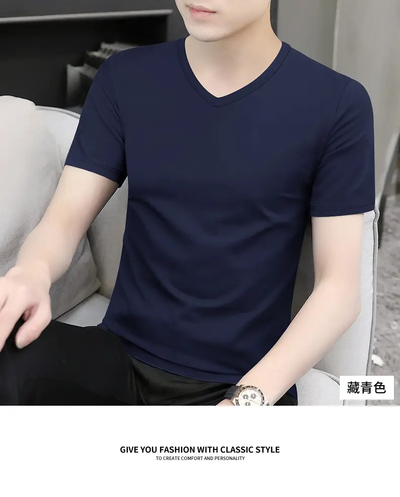 Men V-neck Black Modal T-Shirt Summer Cool — feature 21