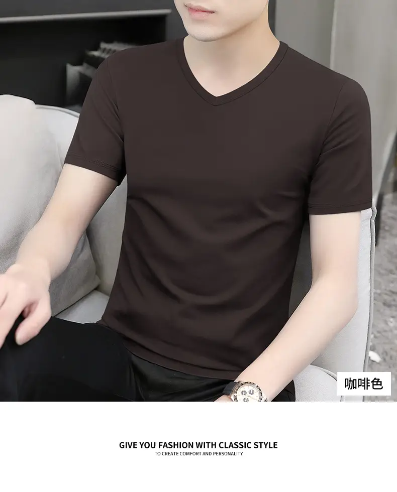 Men V-neck Black Modal T-Shirt Summer Cool — feature 23