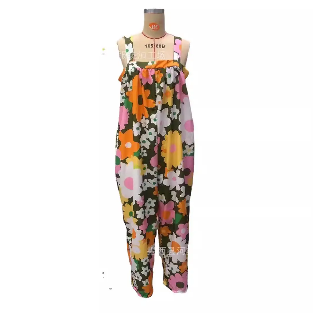 2025 Cross-Border Women's Blue Daisy Wide Leg Jumpsuit - Image 7
