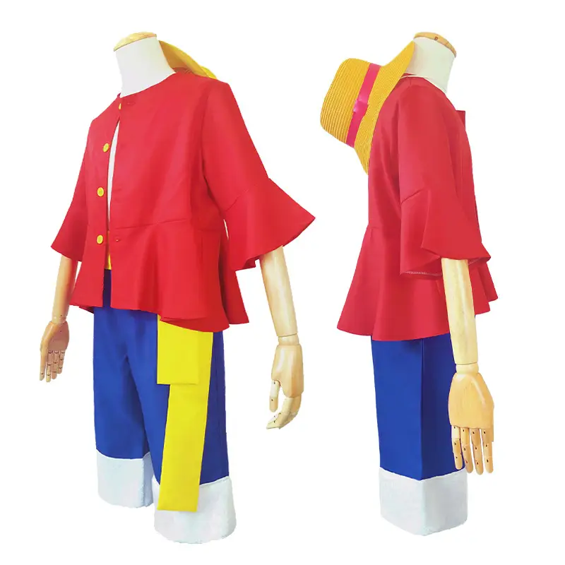 Luffy One Piece Cosplay Suit Yellow Hat Blue Pants - Image 2