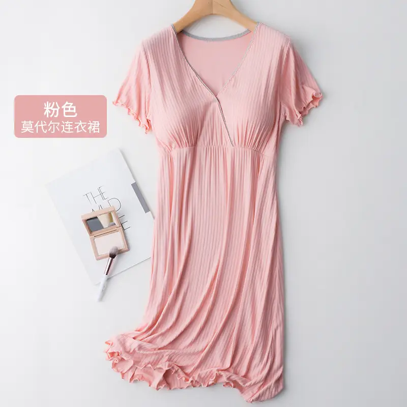 Maternity Dress Blue V-Neck Summer Nursing Wear - Image 5