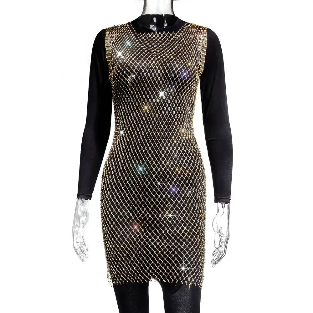 2025 Halter Neck Red Sparkle Mid Waist Dress Black Long Sleeve - Image 4