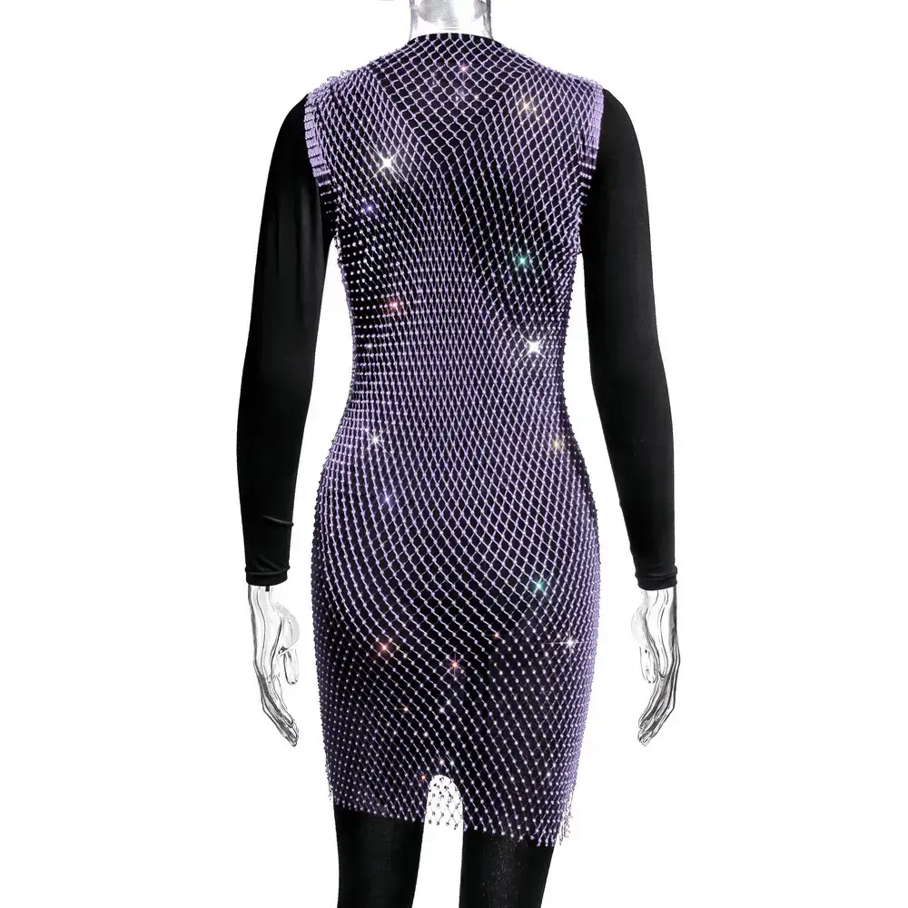 2025 Halter Neck Red Sparkle Mid Waist Dress Black Long Sleeve - Image 5
