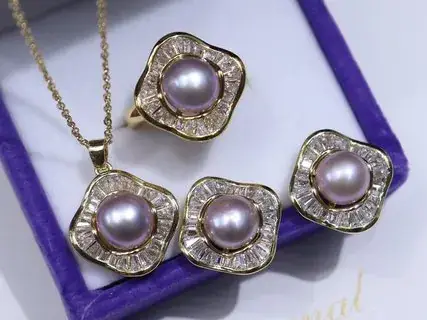 White Pearl Set Pendant Earrings Three-Piece Fashionable 8-9 Large - Image 8