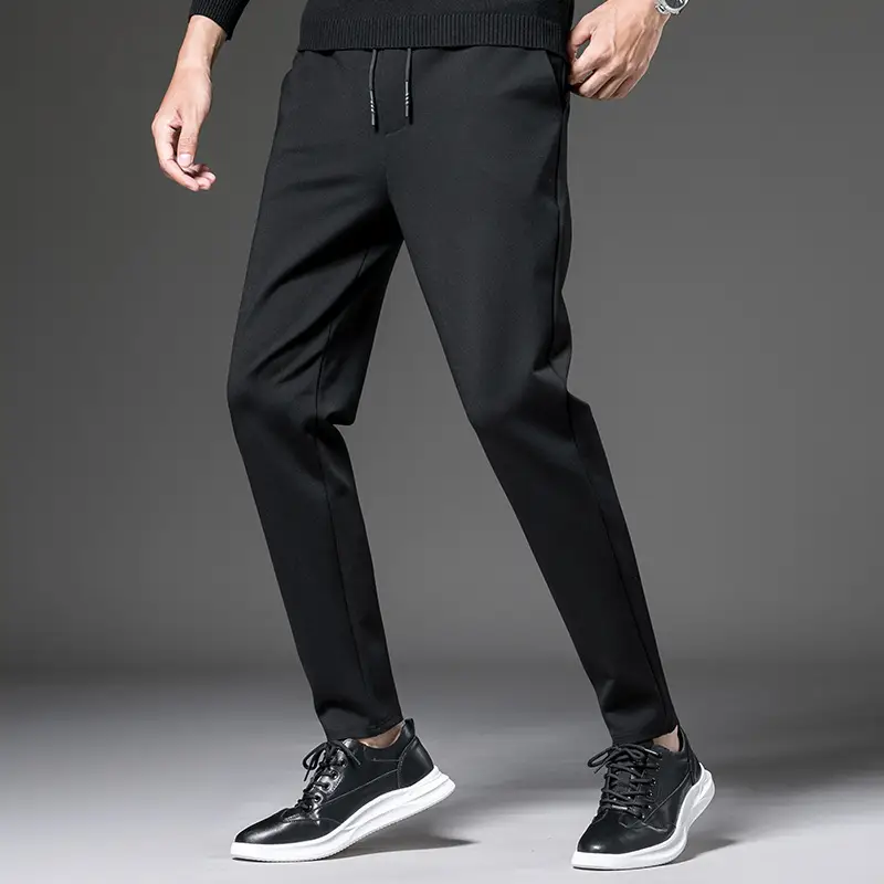 Men Black Slim Fit Straight Pants Large - Image 2