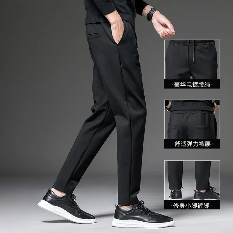 Men Black Slim Fit Straight Pants Large - Image 4