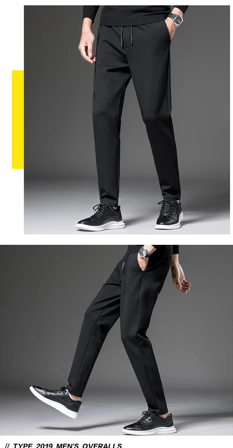 Men Black Slim Fit Straight Pants Large — feature 13