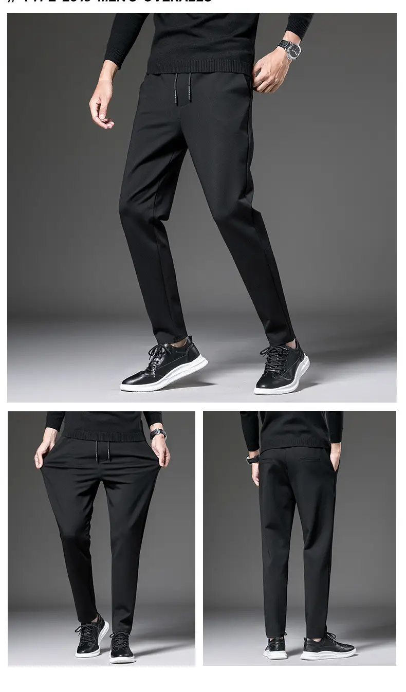 Men Black Slim Fit Straight Pants Large — feature 14