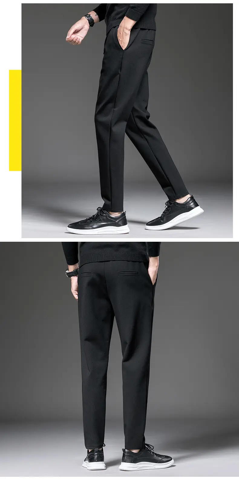 Men Black Slim Fit Straight Pants Large — feature 15