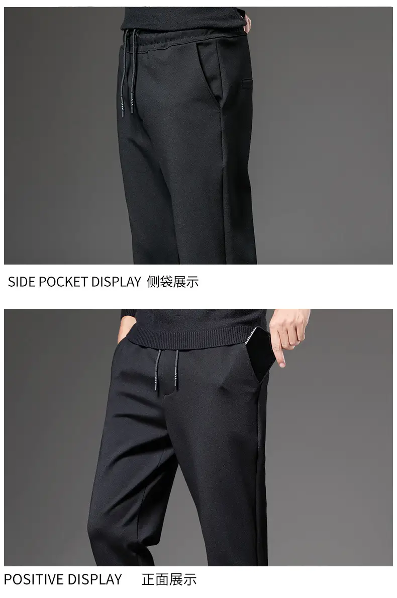 Men Black Slim Fit Straight Pants Large — feature 17