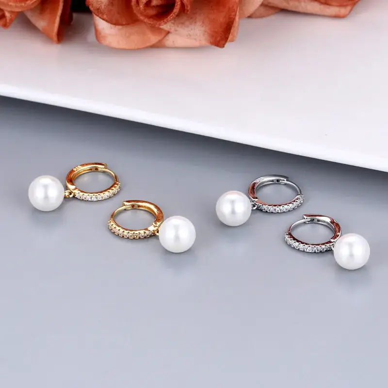 Cross-Country Pearl Earrings with Diamond Studs - Image 7