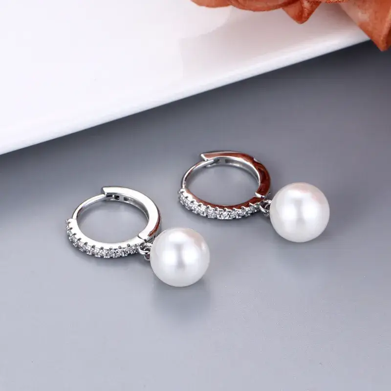 Cross-Country Pearl Earrings with Diamond Studs - Image 8