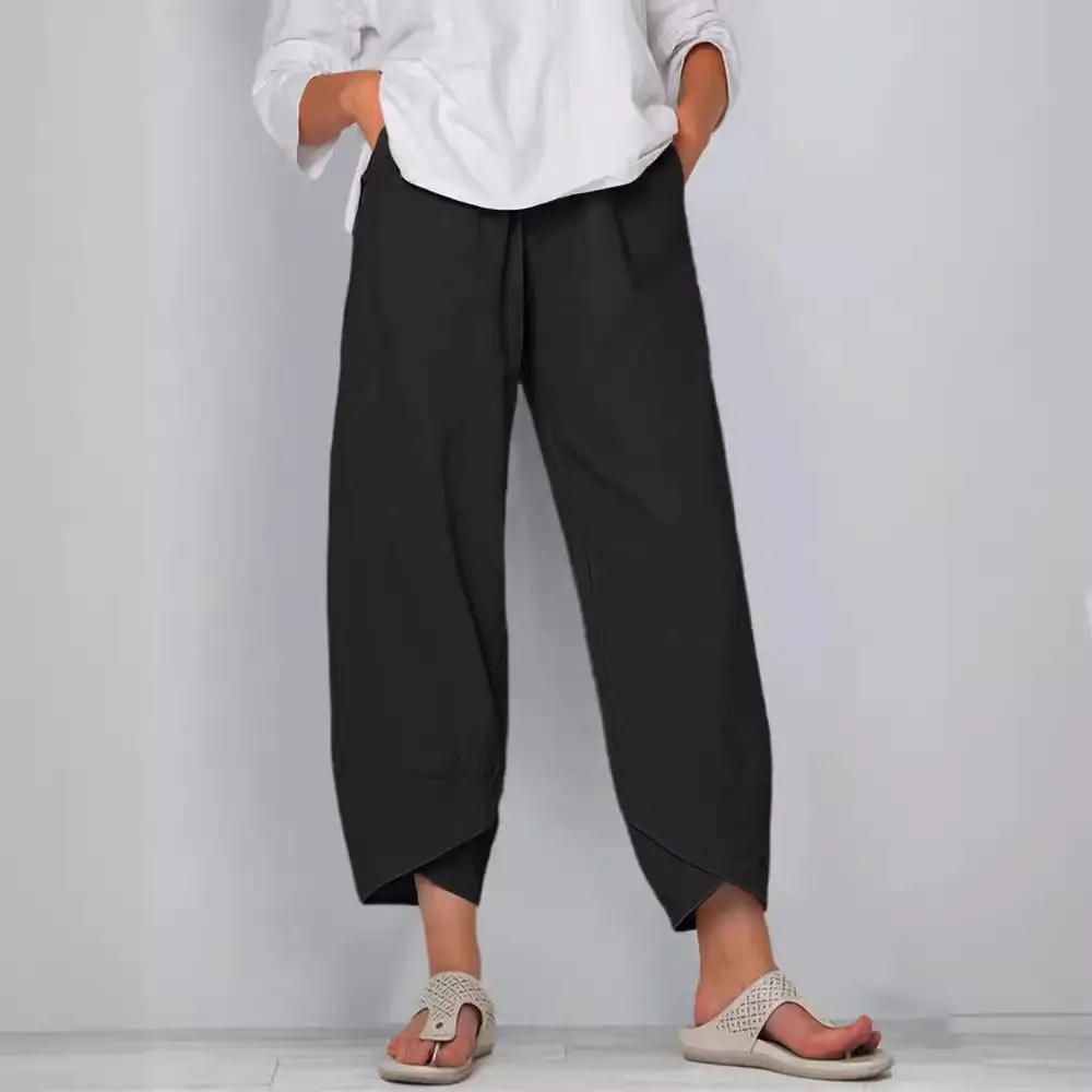 2023 New Wide Leg Pants Elastic Waist Nine Point Casual Women - Image 11