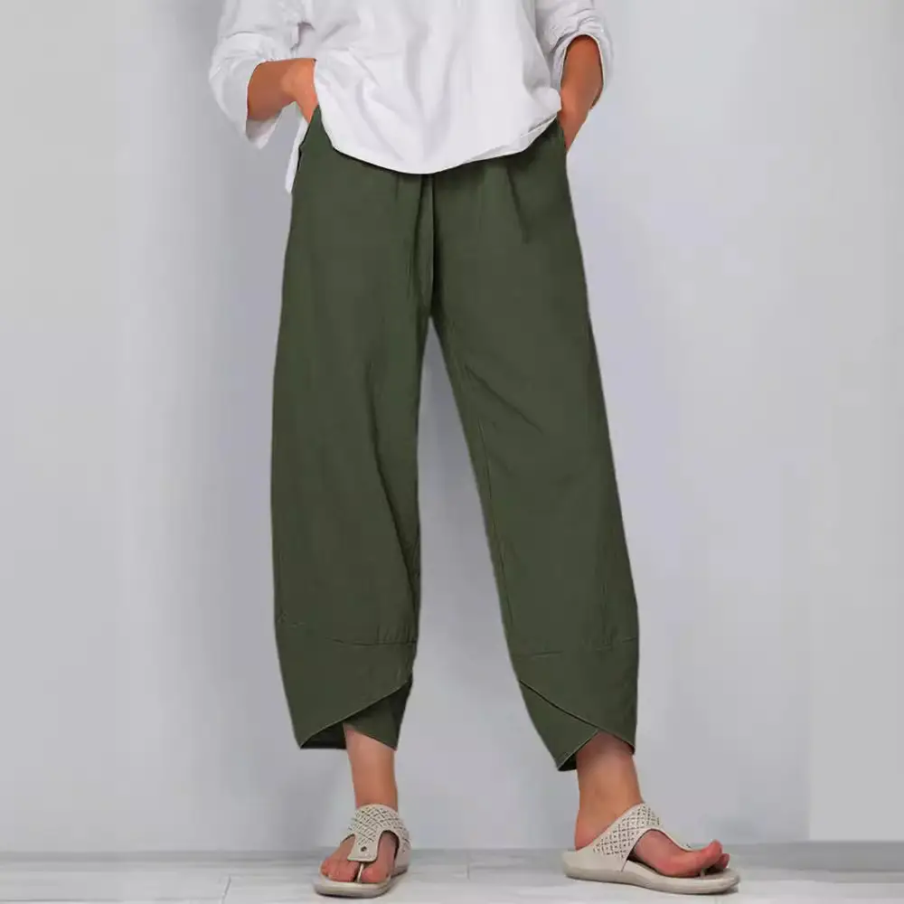 2023 New Wide Leg Pants Elastic Waist Nine Point Casual Women - Image 12