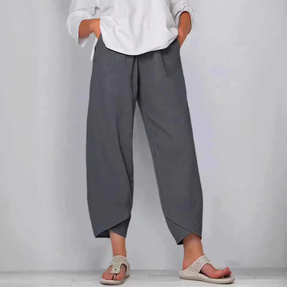 2023 New Wide Leg Pants Elastic Waist Nine Point Casual Women - Image 13