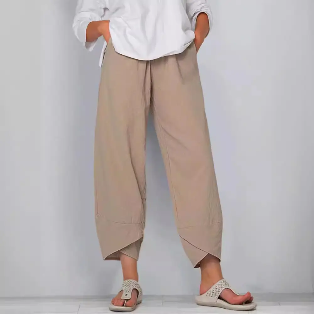 2023 New Wide Leg Pants Elastic Waist Nine Point Casual Women - Image 14