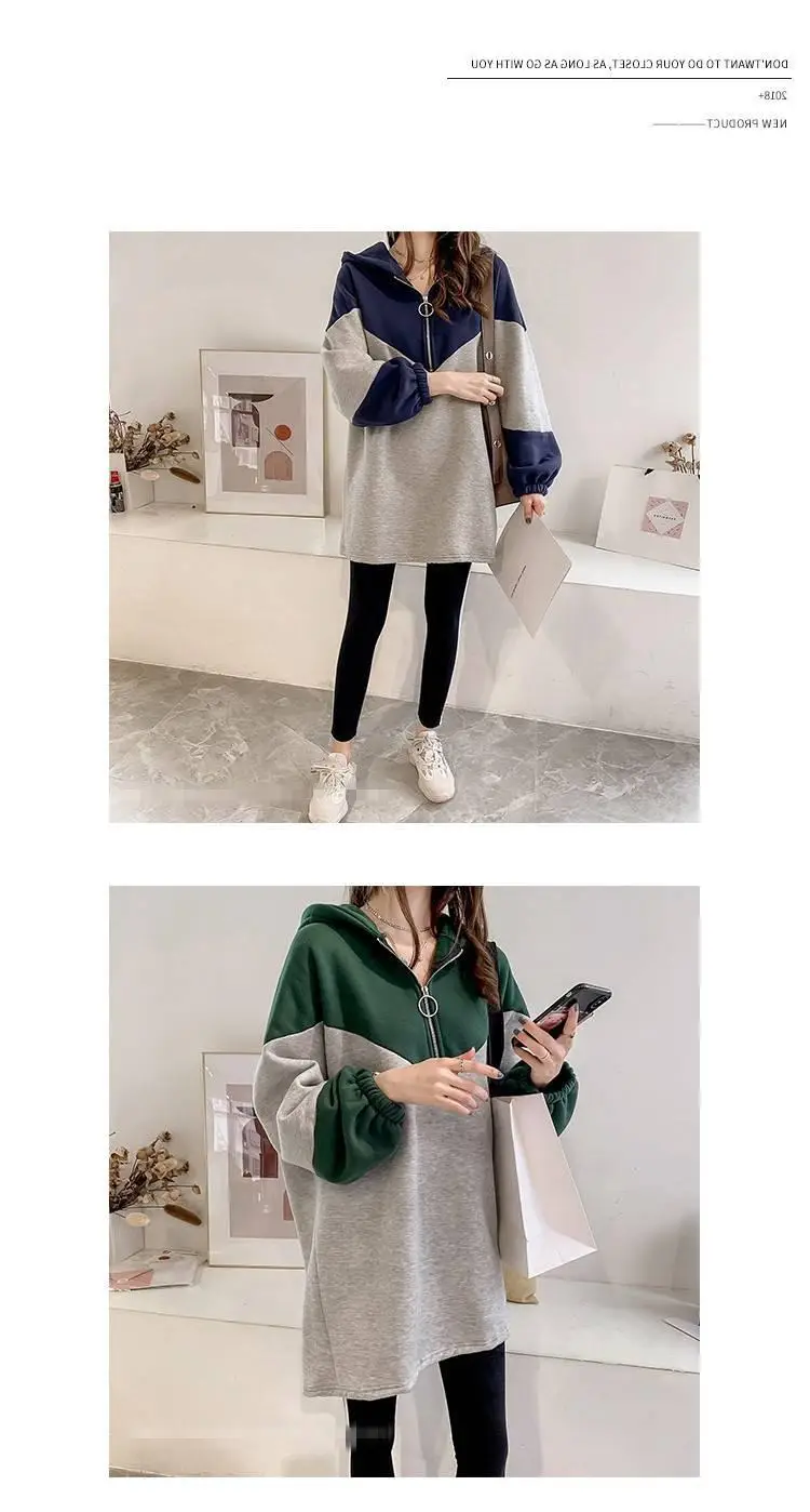 Long Sleeve Hooded Sweatshirt Women Grey Blue Mid Length — feature 7