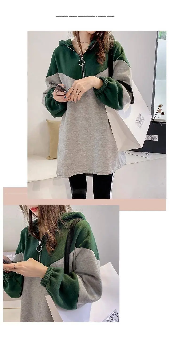 Long Sleeve Hooded Sweatshirt Women Grey Blue Mid Length — feature 8