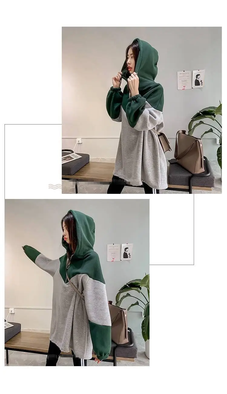Long Sleeve Hooded Sweatshirt Women Grey Blue Mid Length — feature 9