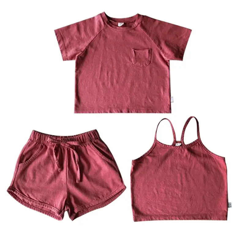 Girls Cotton 3-Piece Summer Set Brown