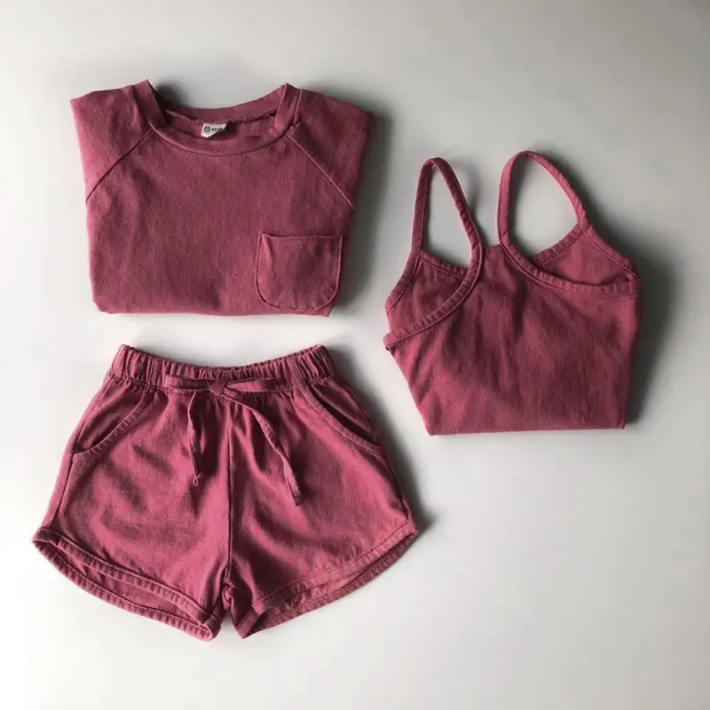 Girls Cotton 3-Piece Summer Set Brown