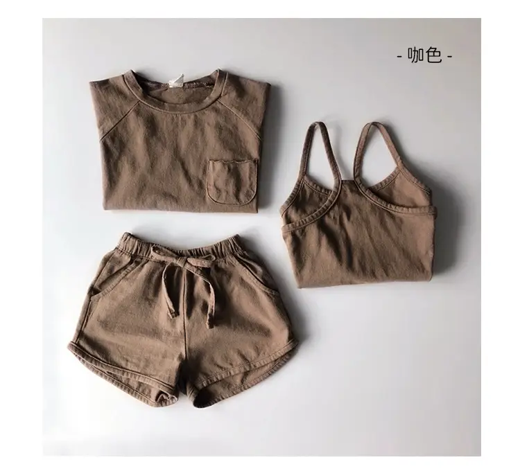 Girls Cotton 3-Piece Summer Set Brown