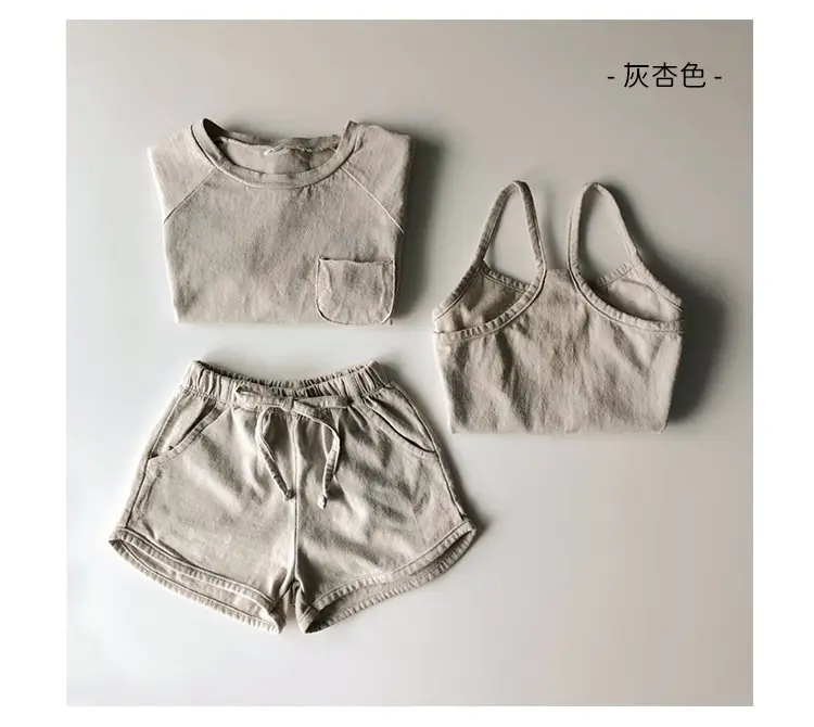 Girls Cotton 3-Piece Summer Set Brown