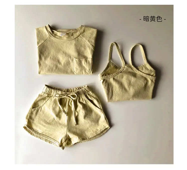 Girls Cotton 3-Piece Summer Set Brown