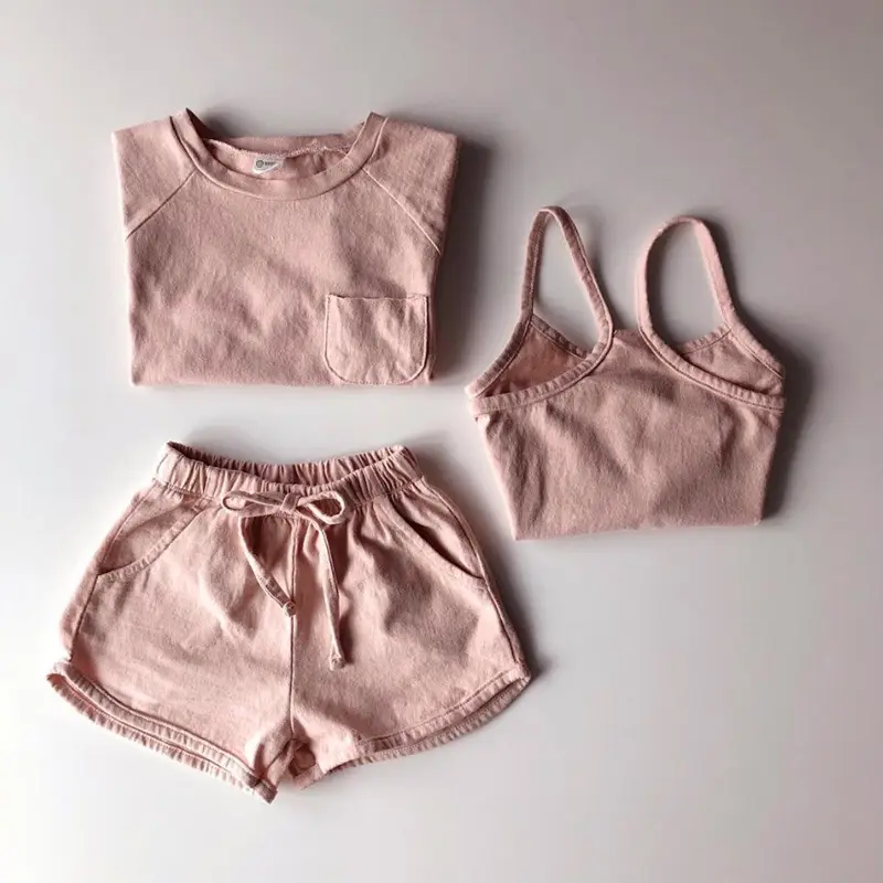 Girls Cotton 3-Piece Summer Set Brown