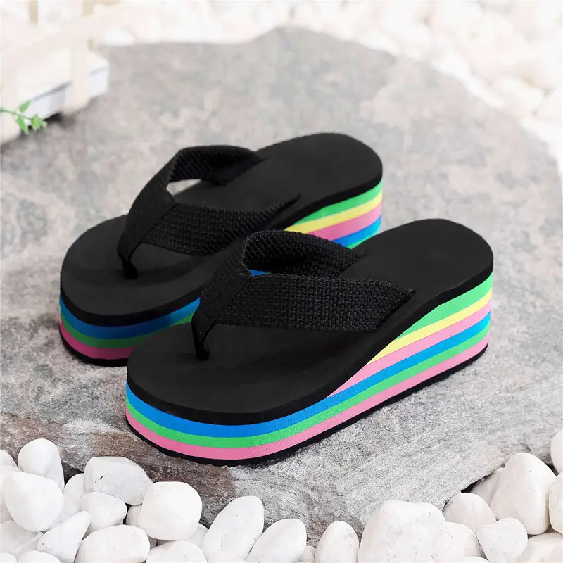 Women's Rainbow Sandal Flip Flops Summer Thick Sole