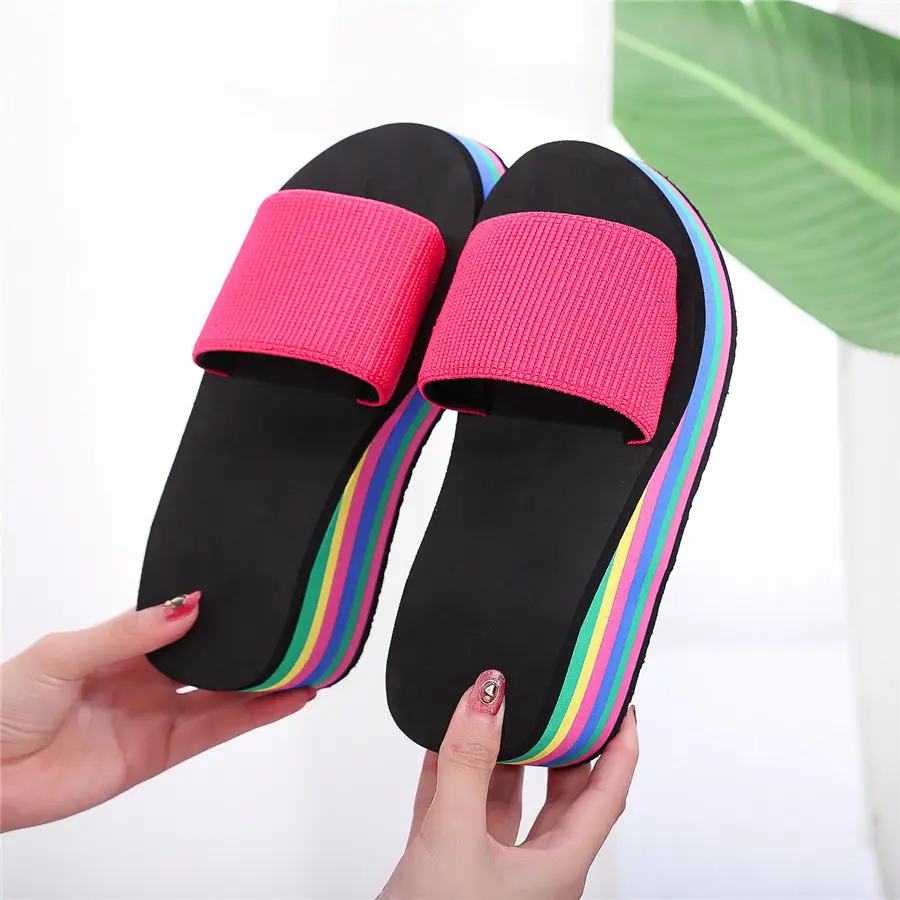 Women's Rainbow Sandal Flip Flops Summer Thick Sole