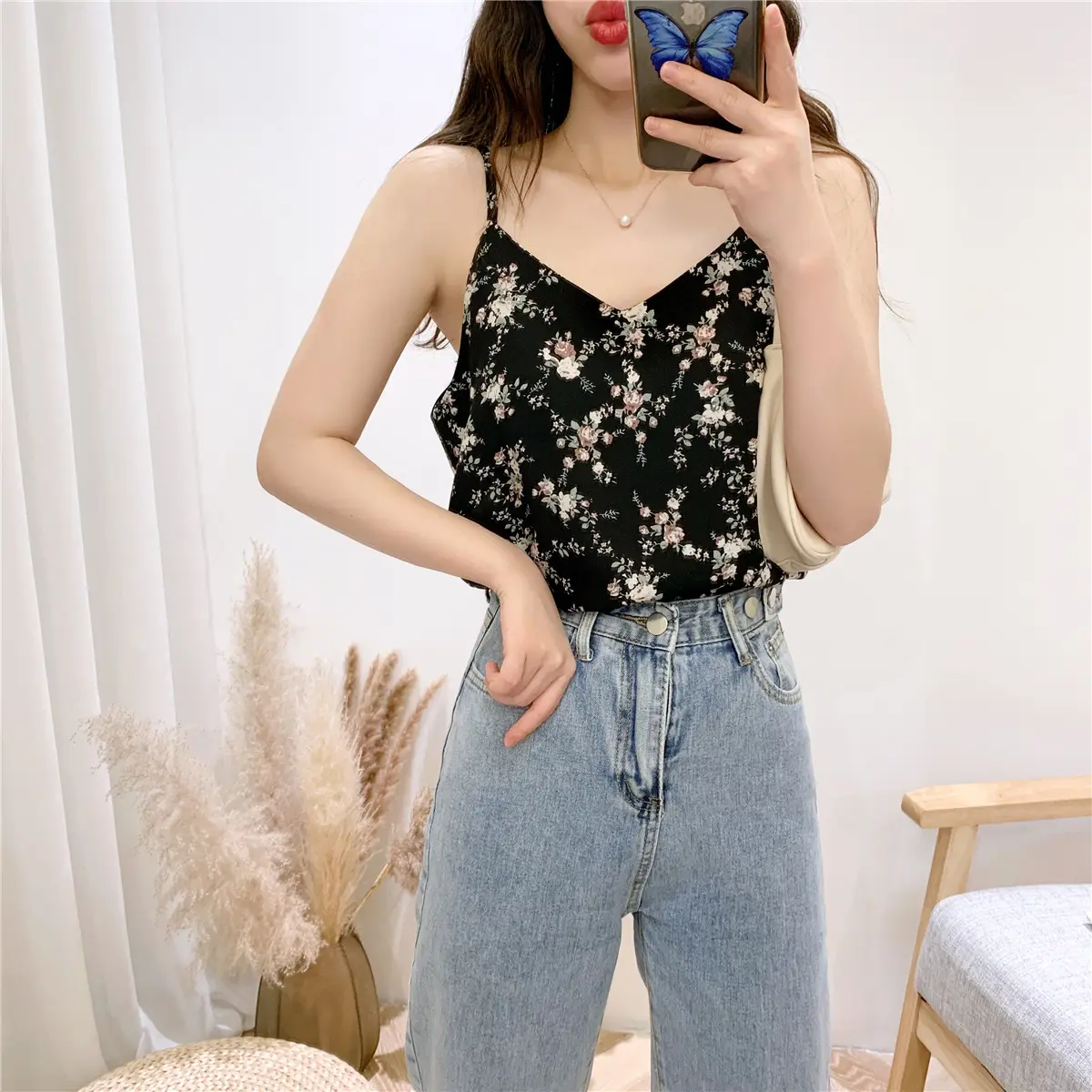 Women Floral Camisole V-Neck Chiffon Top Summer 2023 — feature 3