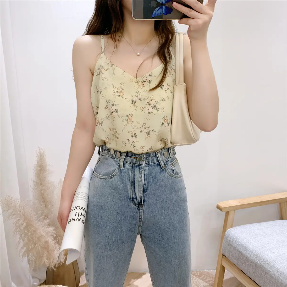 Women Floral Camisole V-Neck Chiffon Top Summer 2023 — feature 6