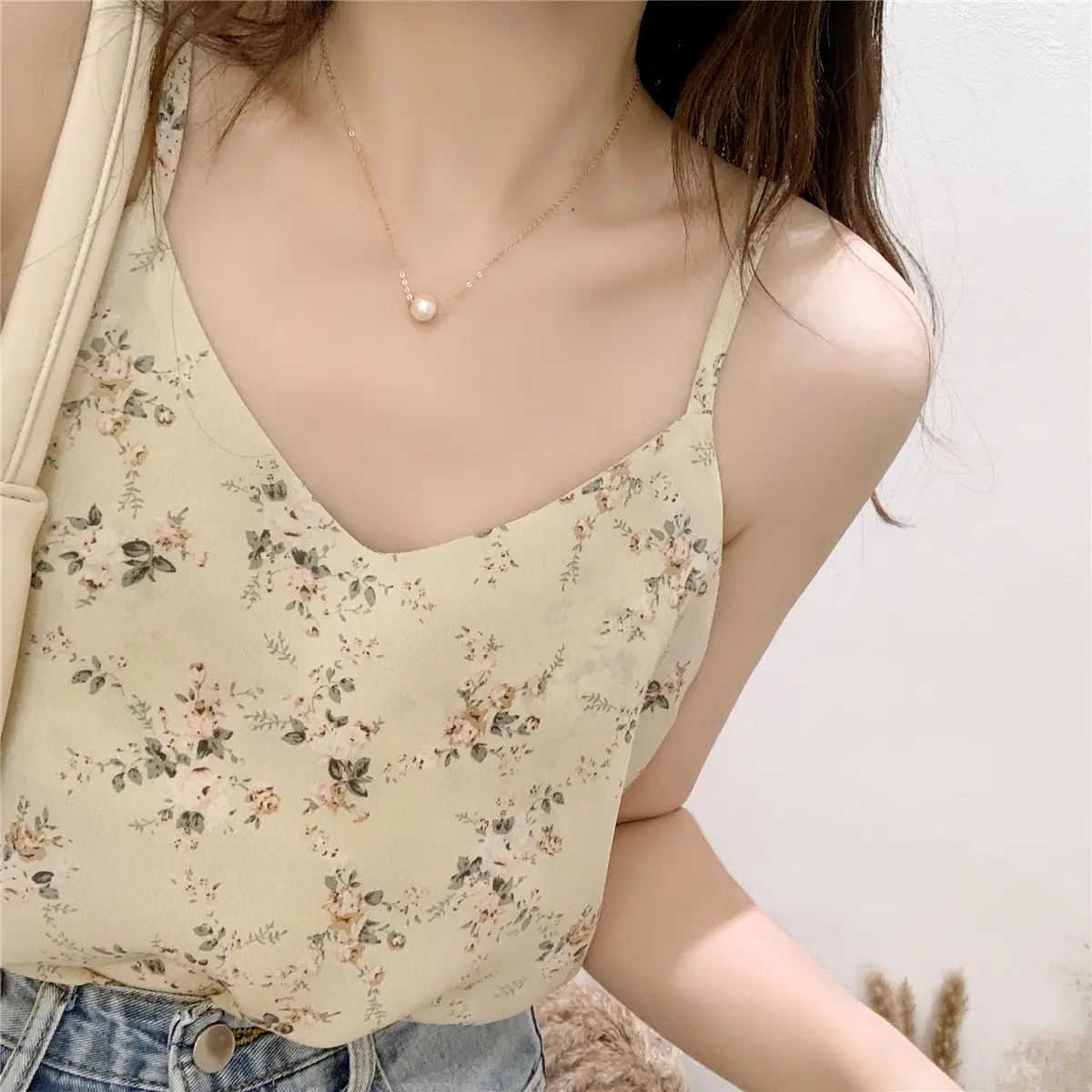 Women Floral Camisole V-Neck Chiffon Top Summer 2023 — feature 8