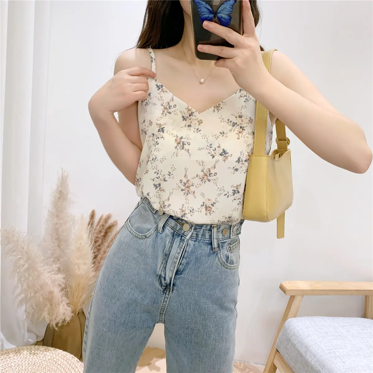 Women Floral Camisole V-Neck Chiffon Top Summer 2023 — feature 9