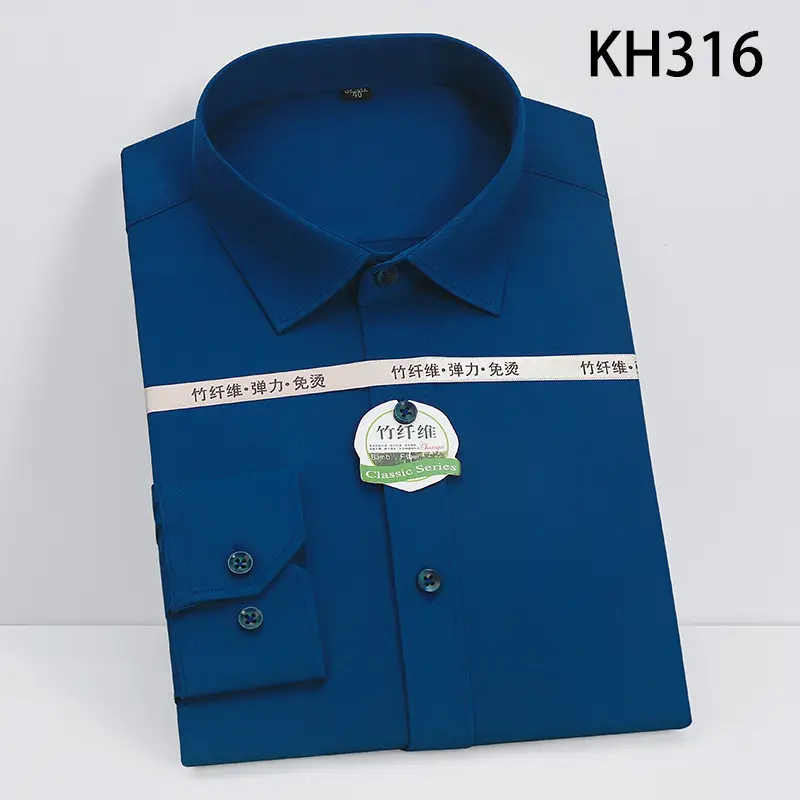 Men's Navy Bamboo Fiber Unstitched Shirt KH317 - Image 5